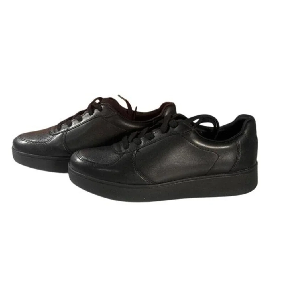 FitFlop Womens Black Leather Lace‎ Up Sneakers Comfort Shoes 5
